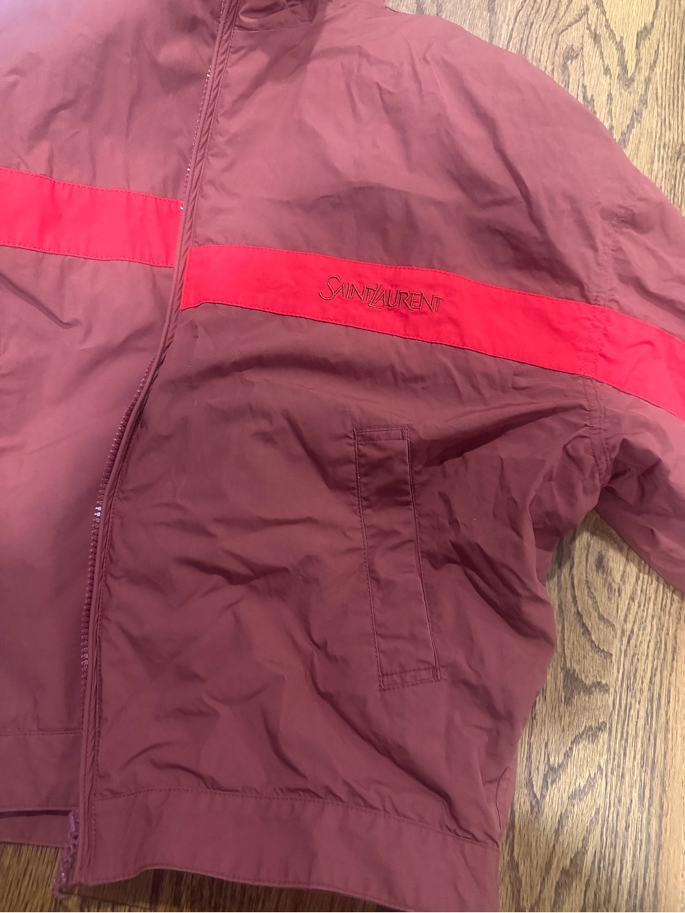 Saint Laurent Brown Windbreaker with Red Chest Stripe - Picture 3 of 9